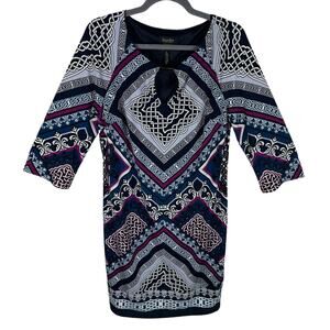 Laundry By Shelli Segal Multicolor Patterned 3/4 Sleeve Stretch Lined Dress Sz S